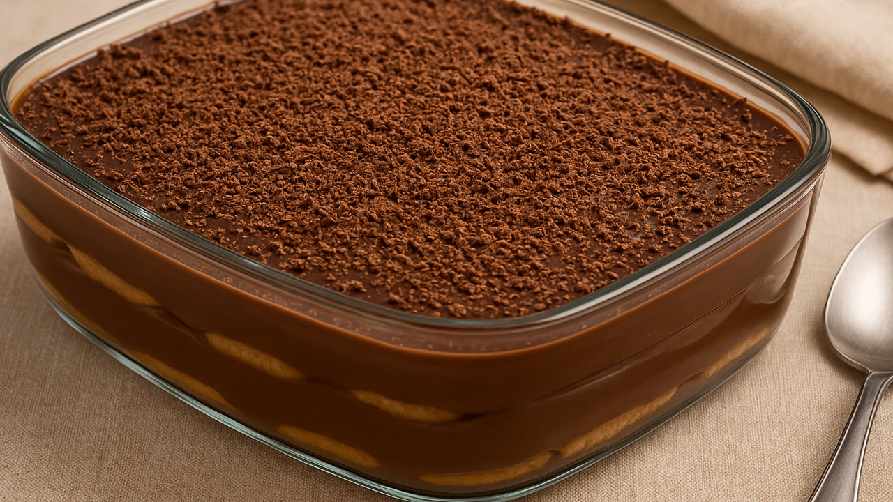 Pavê de chocolate fácil com biscoitos maisena